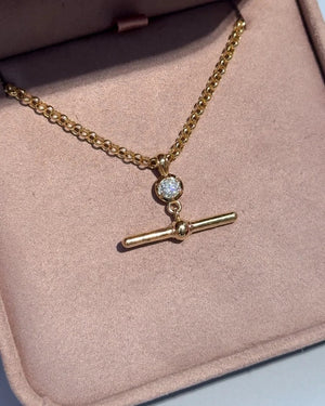 14K Gold T Bar Diamond Necklace