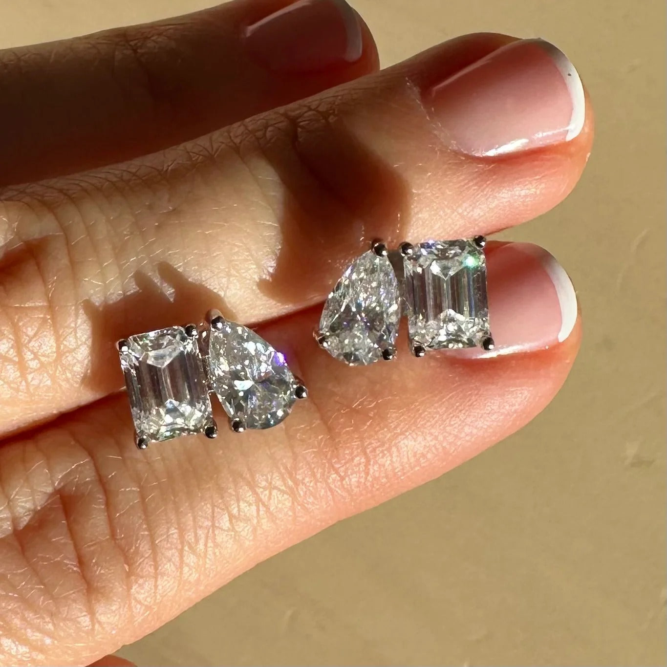 Pear and Emerald Cut Diamond Earrings