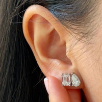 Pear and Emerald Cut Diamond Earrings