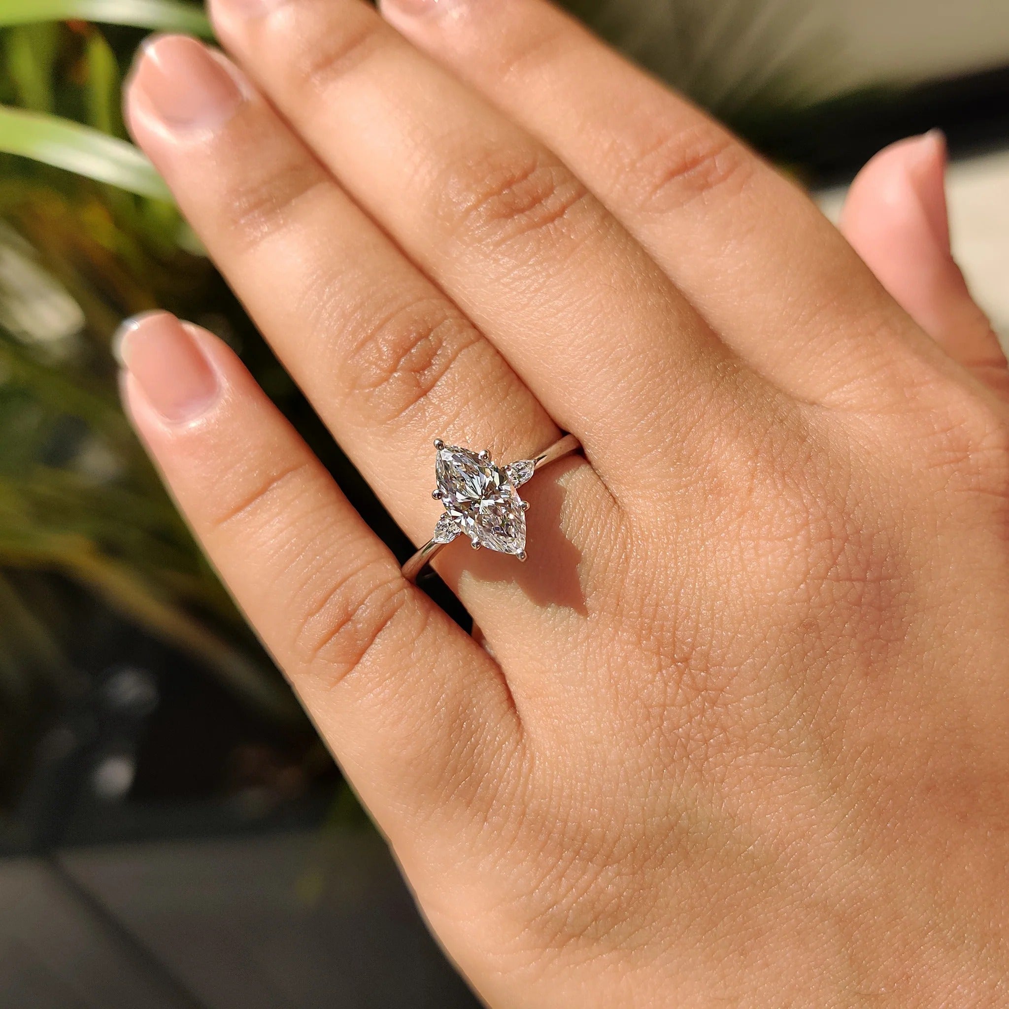 Three Stone Marquise & Pear Diamond Ring