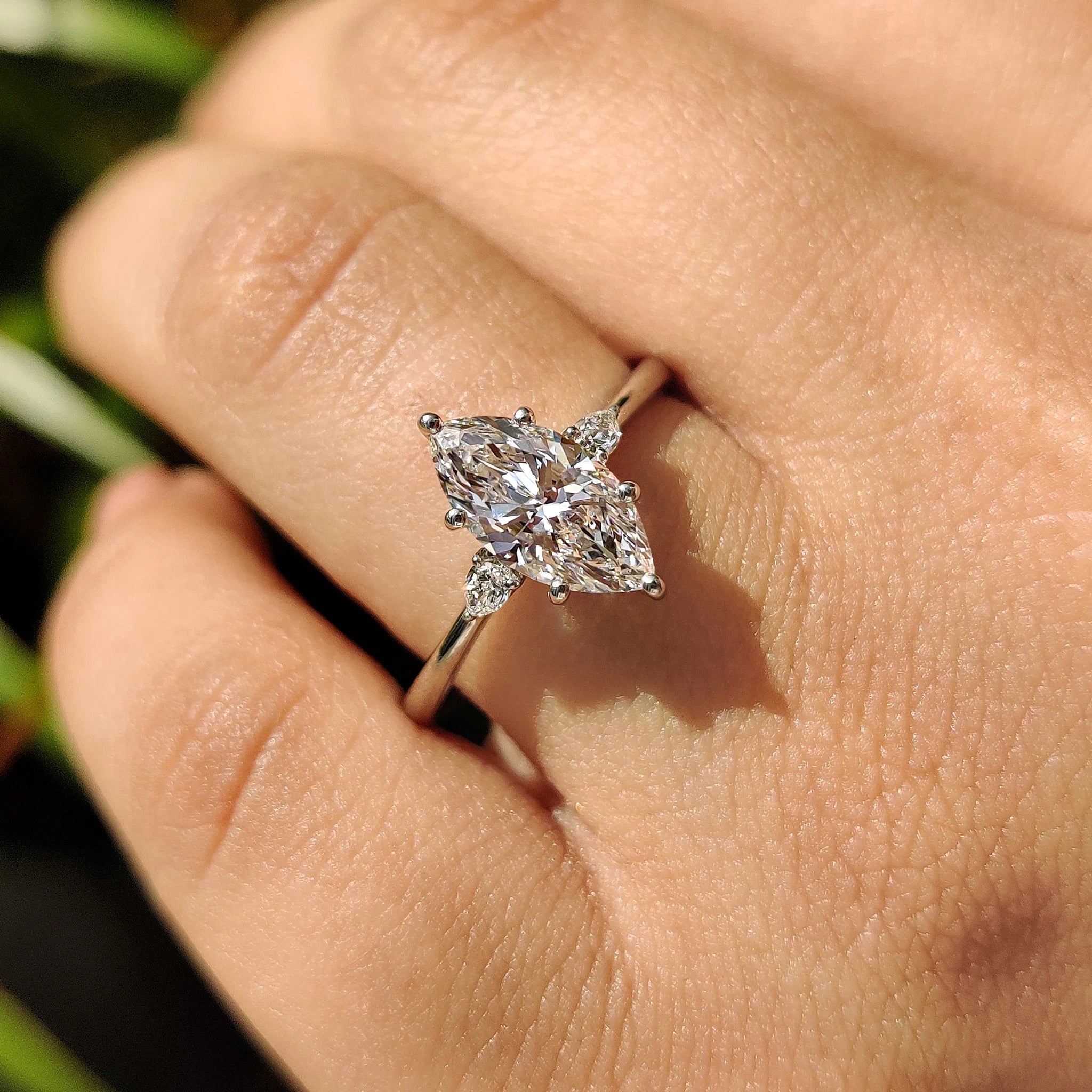 Three Stone Marquise & Pear Diamond Ring