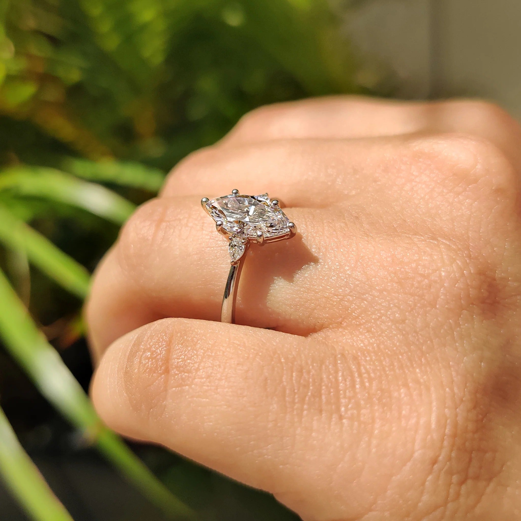 Three Stone Marquise & Pear Diamond Ring