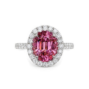 Lady Gaga Inspired Pink Sapphire Halo Engagement Ring