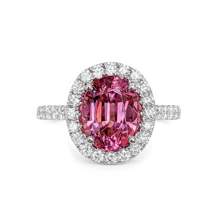 Lady Gaga Inspired Pink Sapphire Halo Engagement Ring