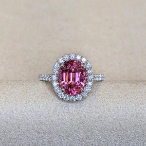 Lady Gaga Inspired Pink Sapphire Halo Engagement Ring