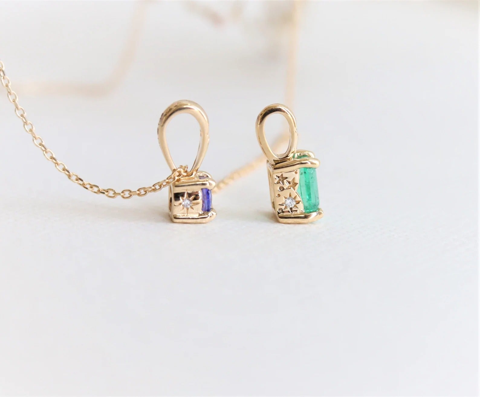 Unique Minimalist Gemstone & Hidden Diamond Necklace