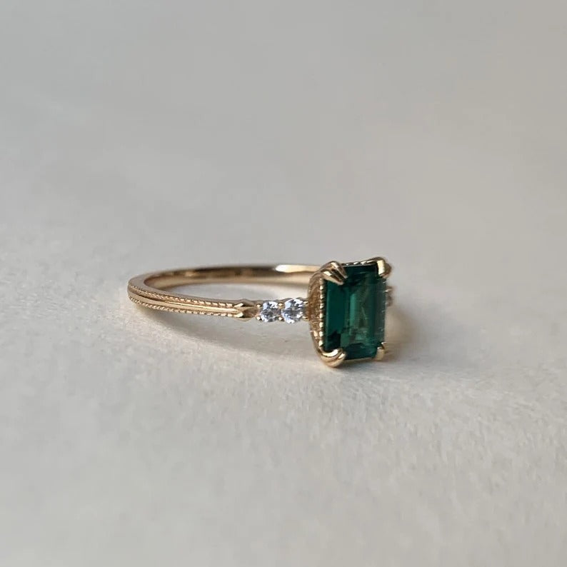 Emerald Cut Gemstone Engagement Ring