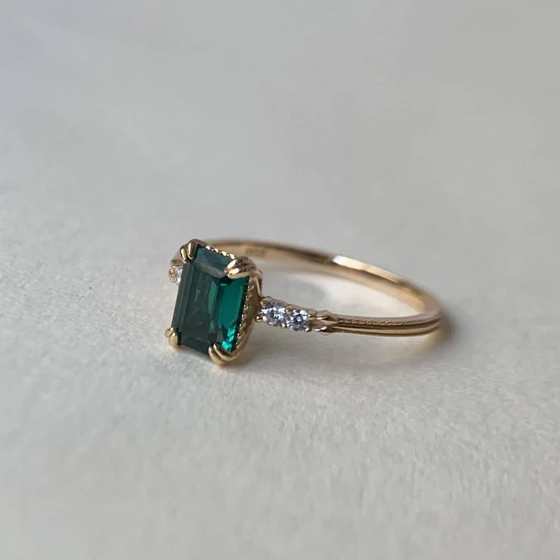 Emerald Cut Gemstone Engagement Ring
