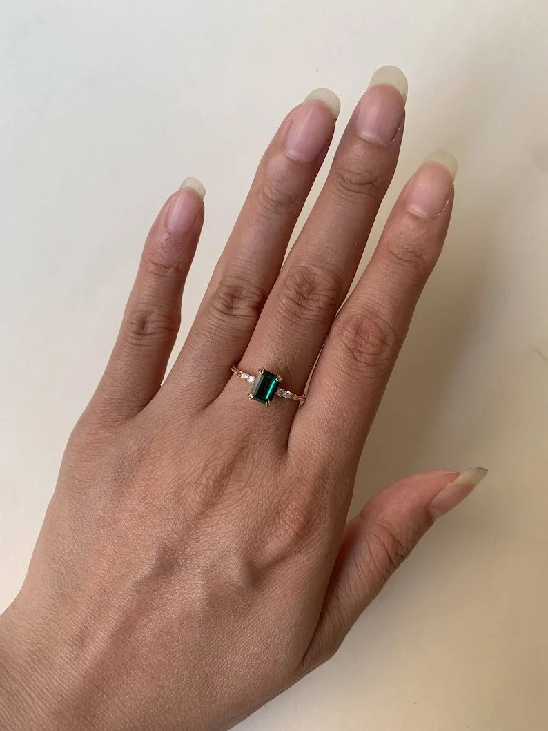 Emerald Cut Gemstone Engagement Ring