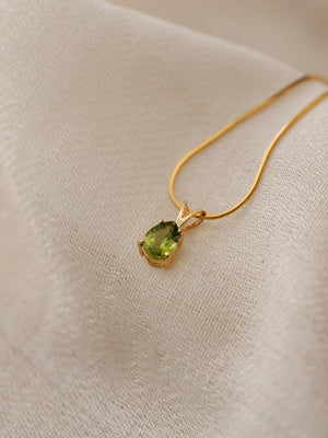 Green Peridot Gemstone Teardrop Necklace