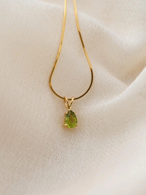 Green Peridot Gemstone Teardrop Necklace