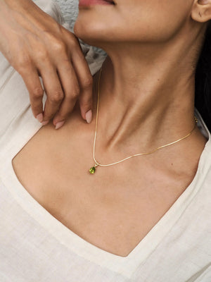 Green Peridot Gemstone Teardrop Necklace