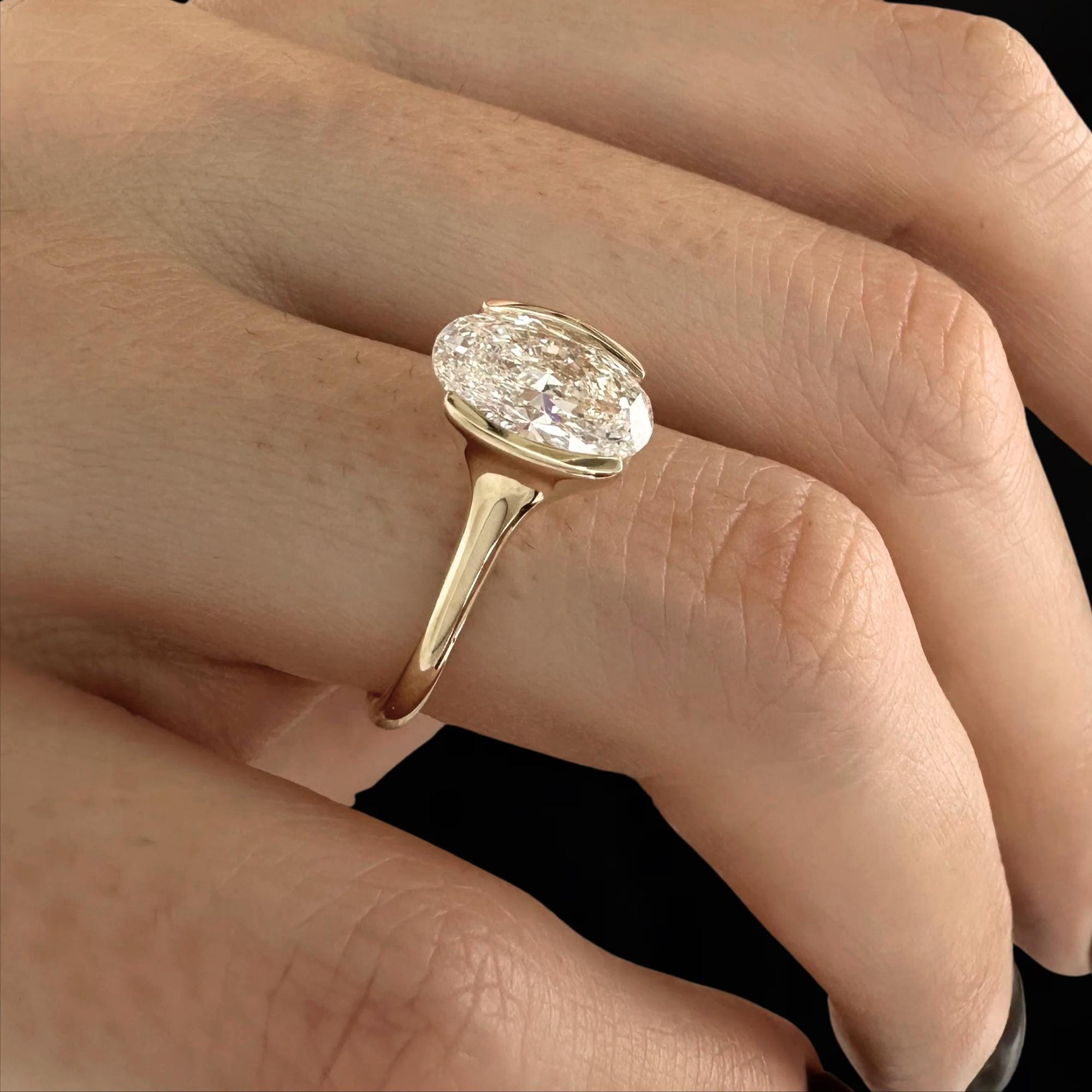 Oval Lab Diamond Cathedral Engagement Ring