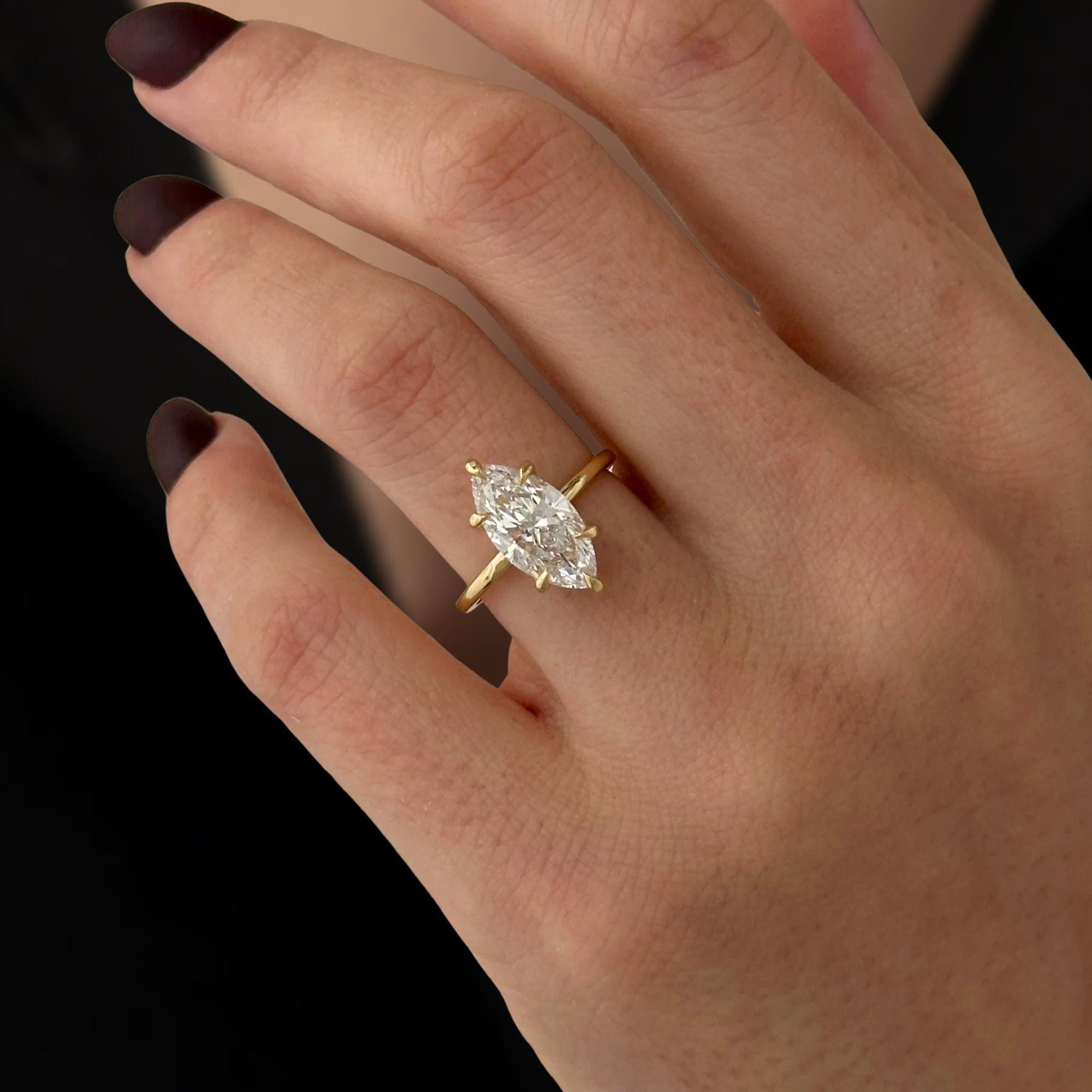 Marquise Lab Diamond Solitaire Engagement Ring