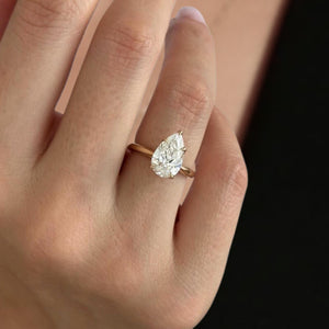 Pear Cut Lab Diamond Solitaire Engagement Ring, 14K Gold