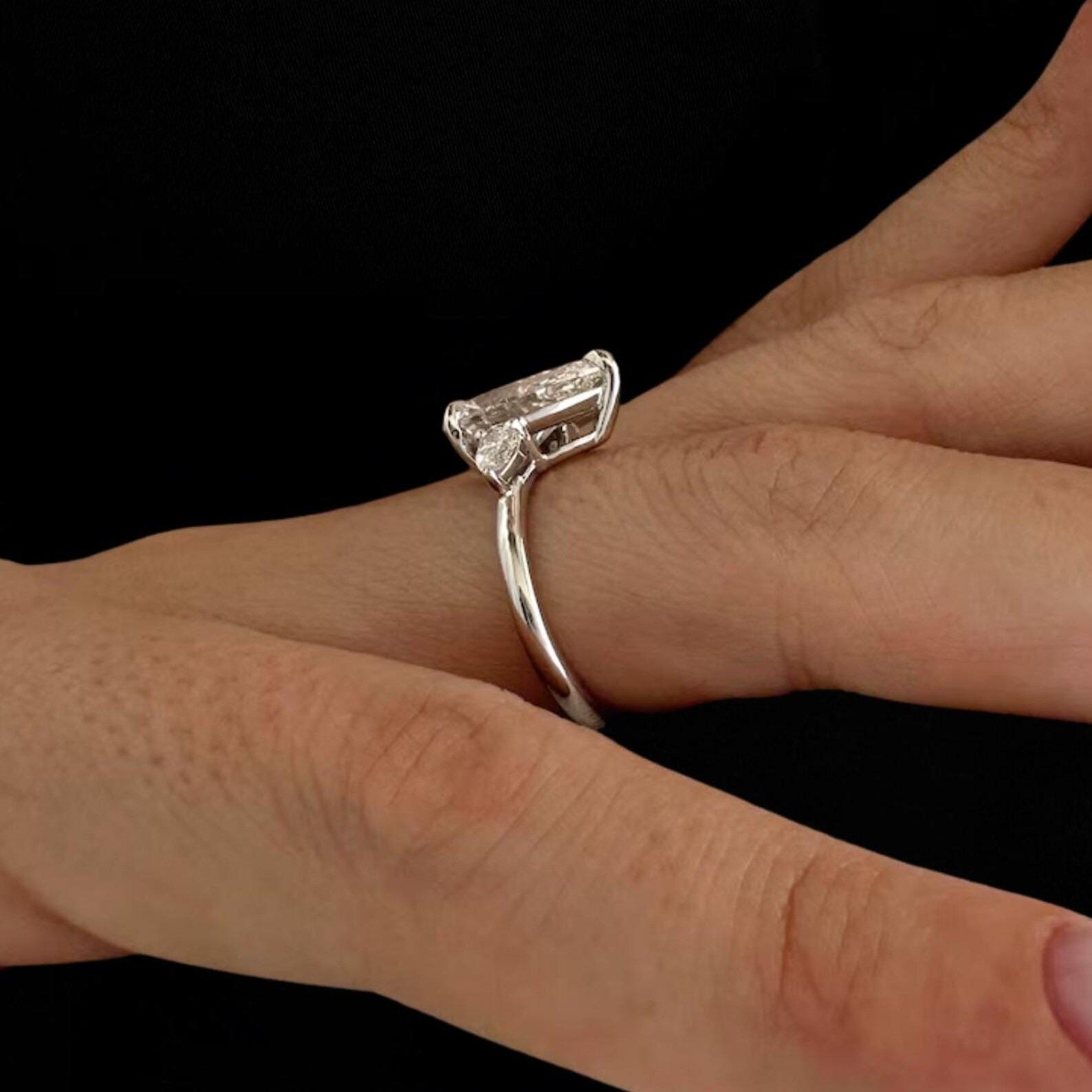 Pear Lab Diamond Three Stone Engagement Ring, IGI Certified