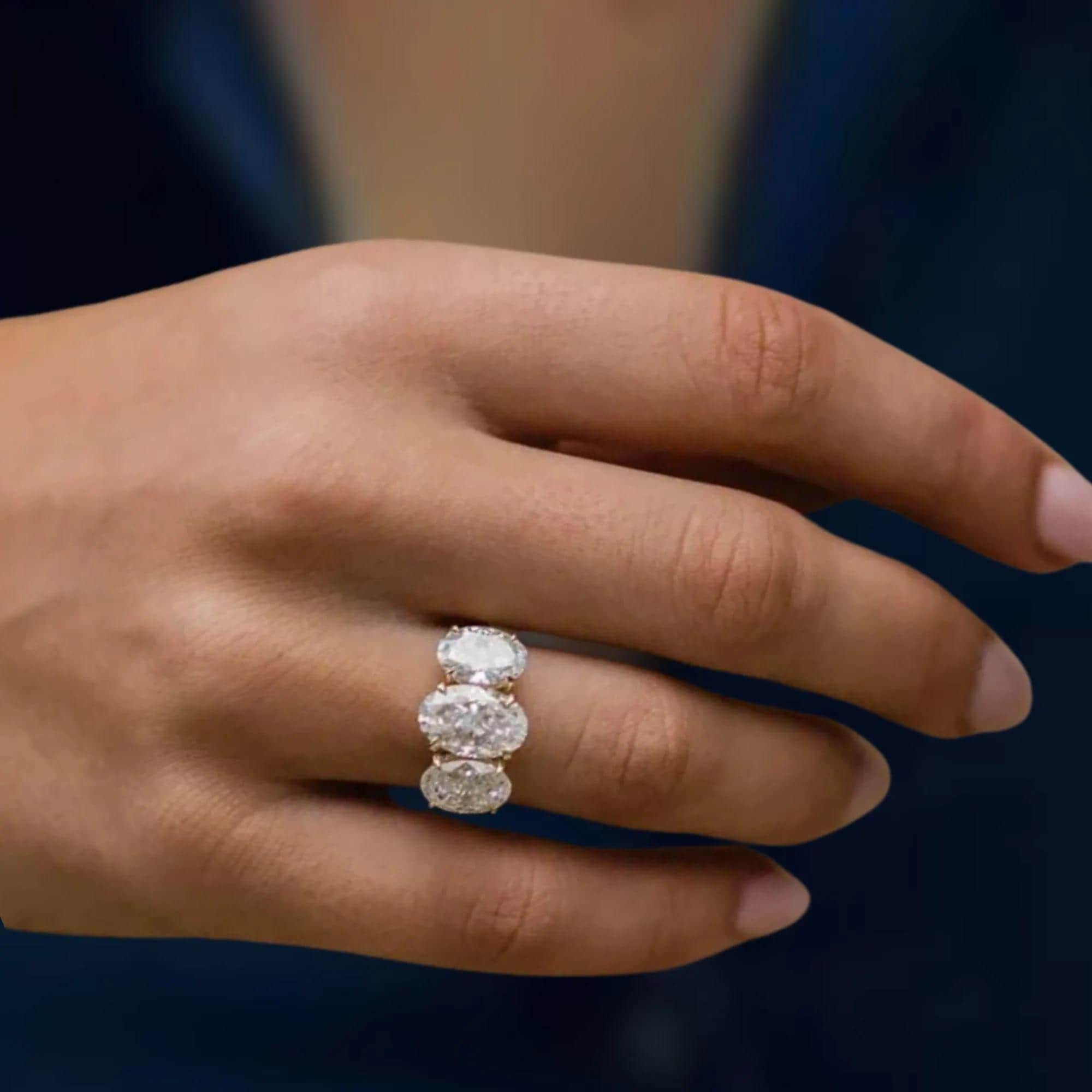Oval Three Stone Lab Diamond Engagement Ring