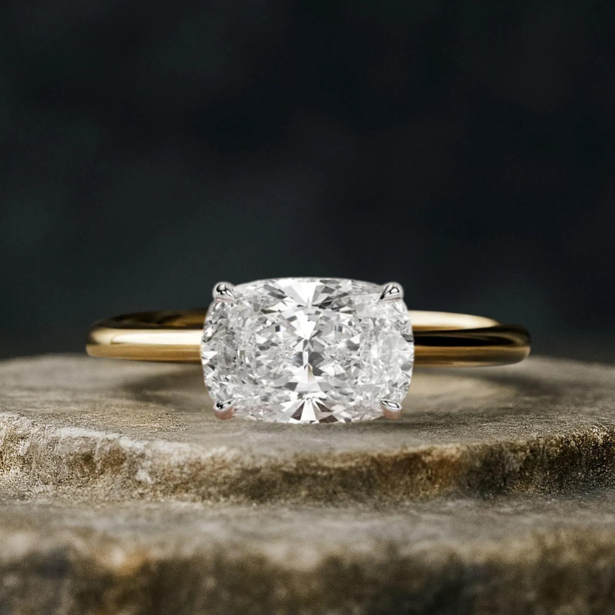 Cushion Cut Lab Diamond Two-Tone Solitaire Engagement Ring