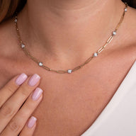 Diamond Station Paperclip Chain Necklace in 14K Gold