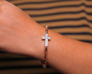 14K Gold Lab Diamond Cross Bracelet, Dainty Christian Bracelet