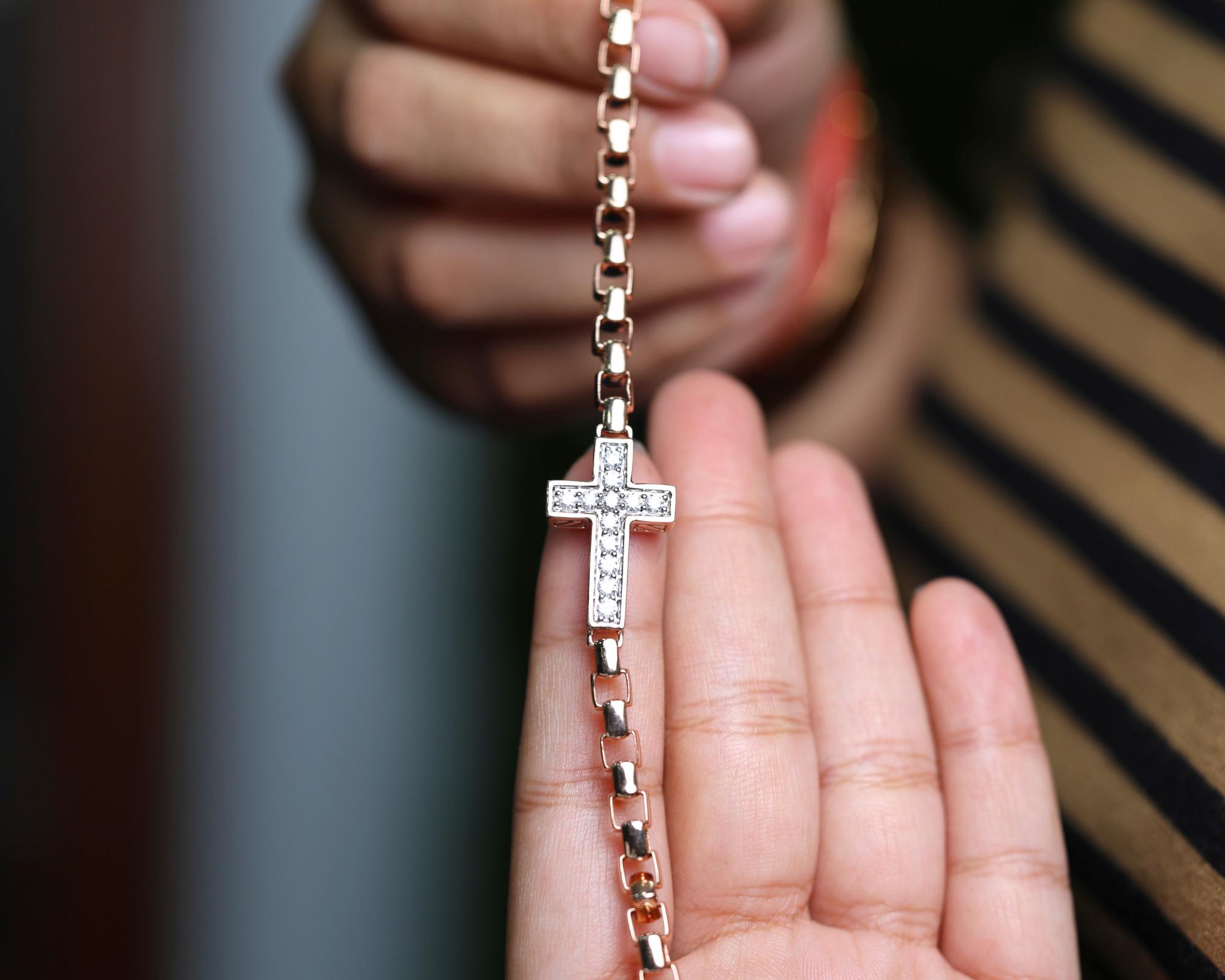 14K Gold Lab Diamond Cross Bracelet, Dainty Christian Bracelet