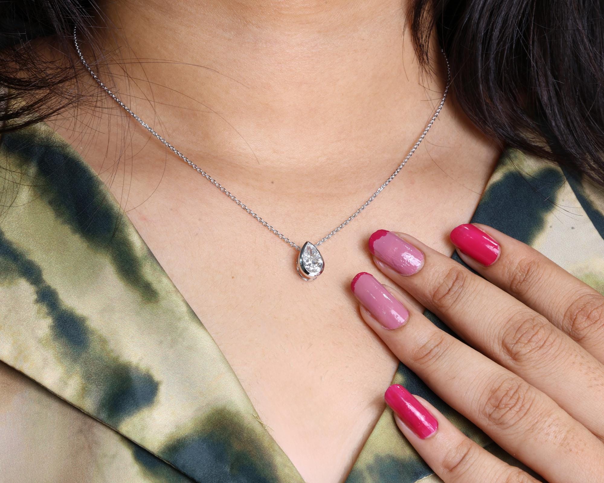 Pear Cut Lab Diamond Bezel Set Pendant for Her