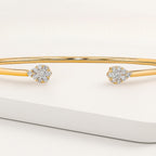 Pear Shape Lab Grown Diamond Open Cuff Bangle, Round Diamond Daily Wear Bangle, 14K Solid Gold Bangle, Conflict Free Diamond Wedding Bangle
