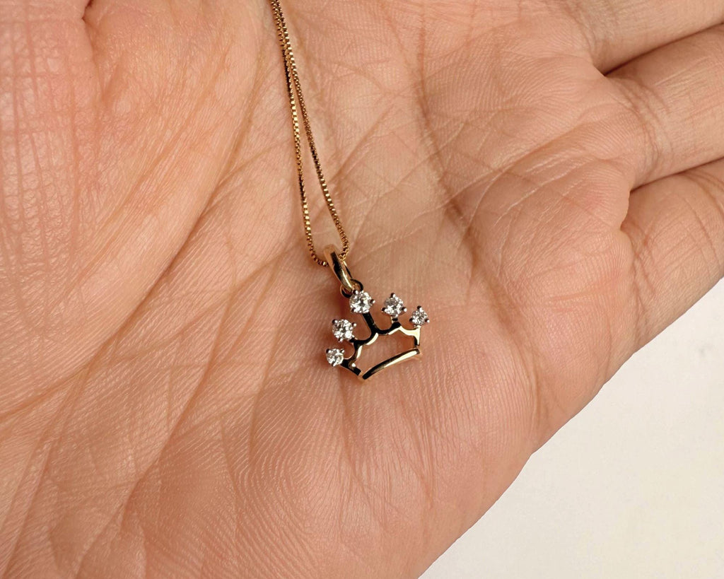 14K Solid Gold Crown Pendant Princess Pendant Crown Pendant For Girls Gold Crown pendant Solid Gold Chian Gift for her