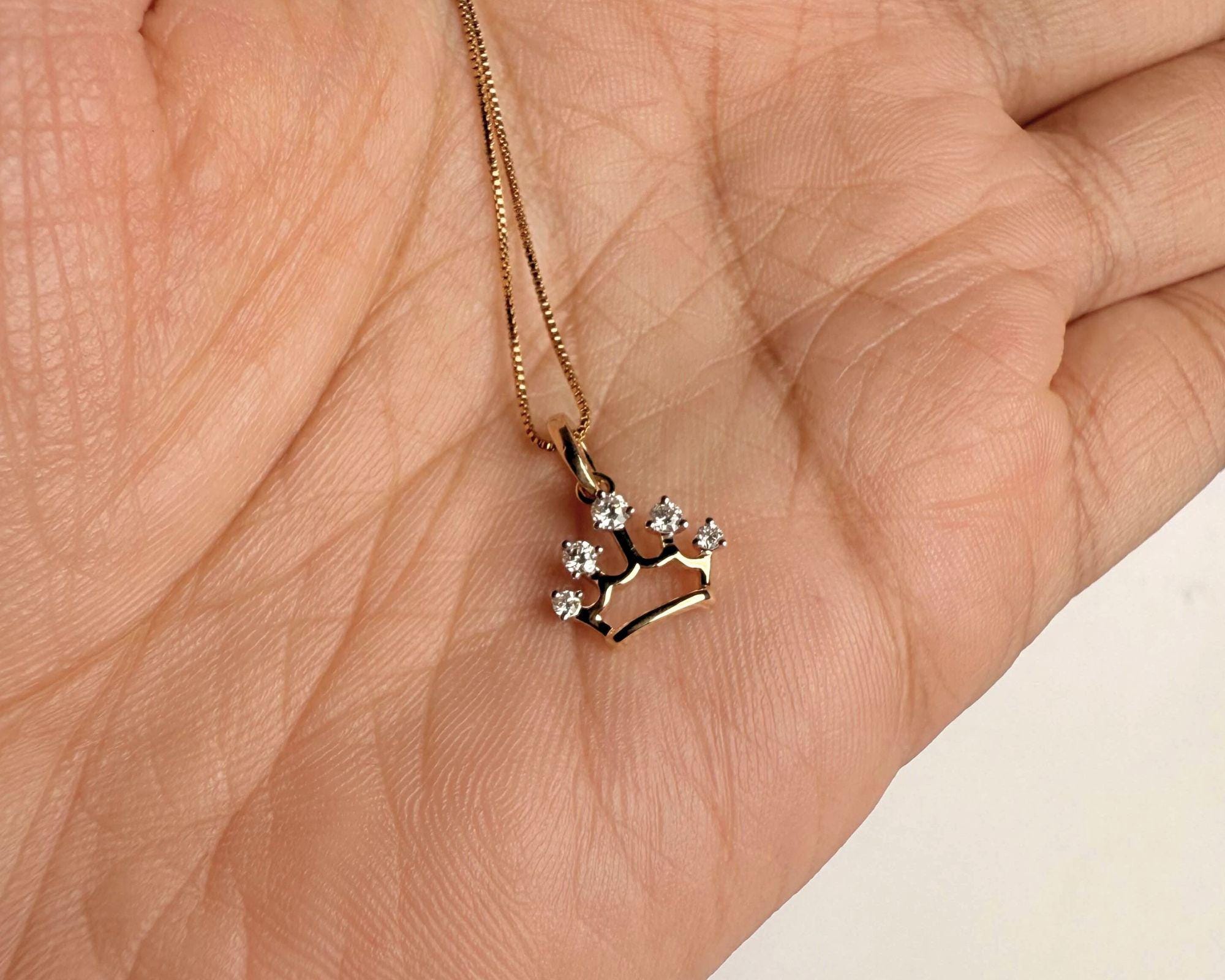 Crown Pendant Necklace, Princess Pendant in 14K