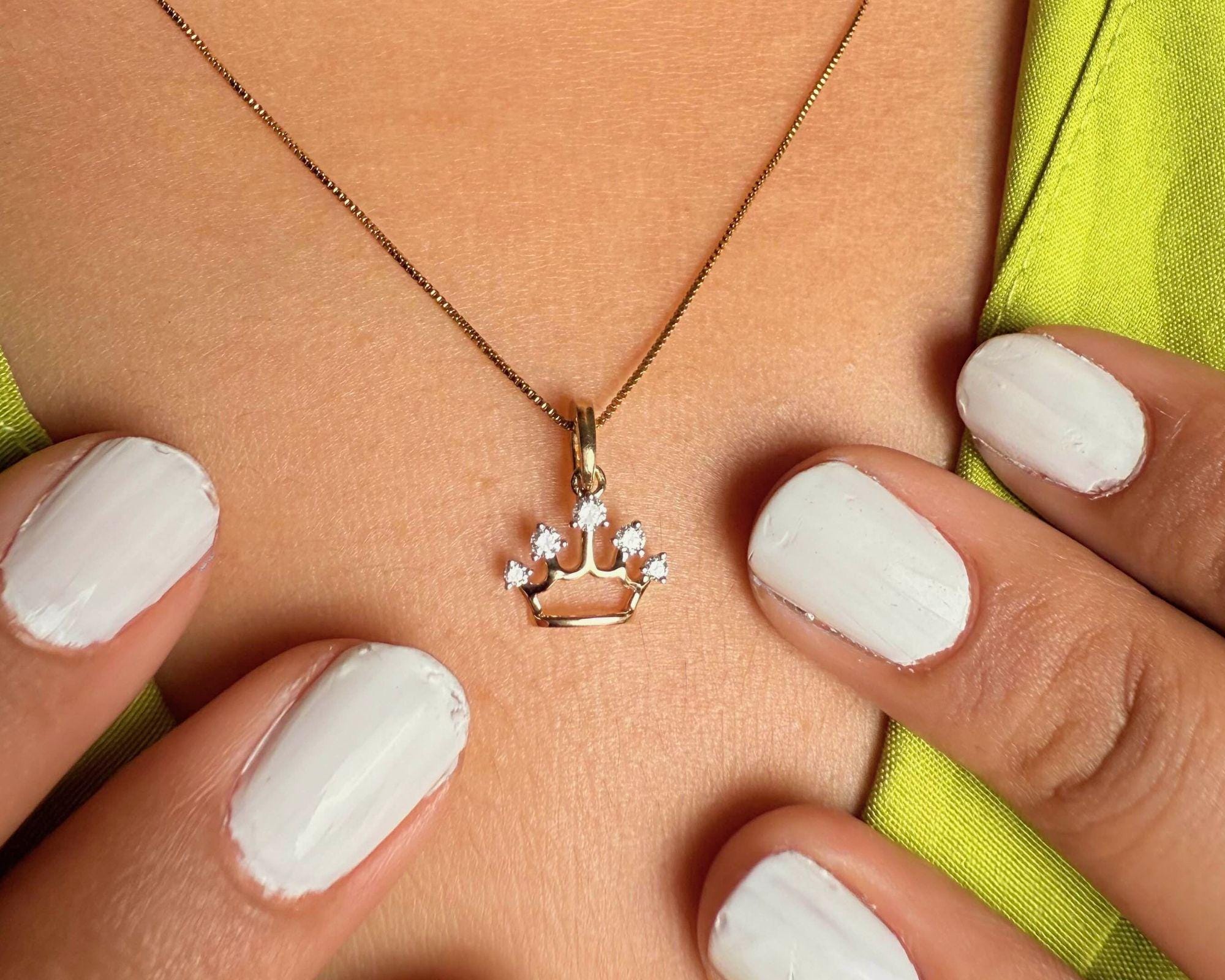 Crown Pendant Necklace, Princess Pendant in 14K