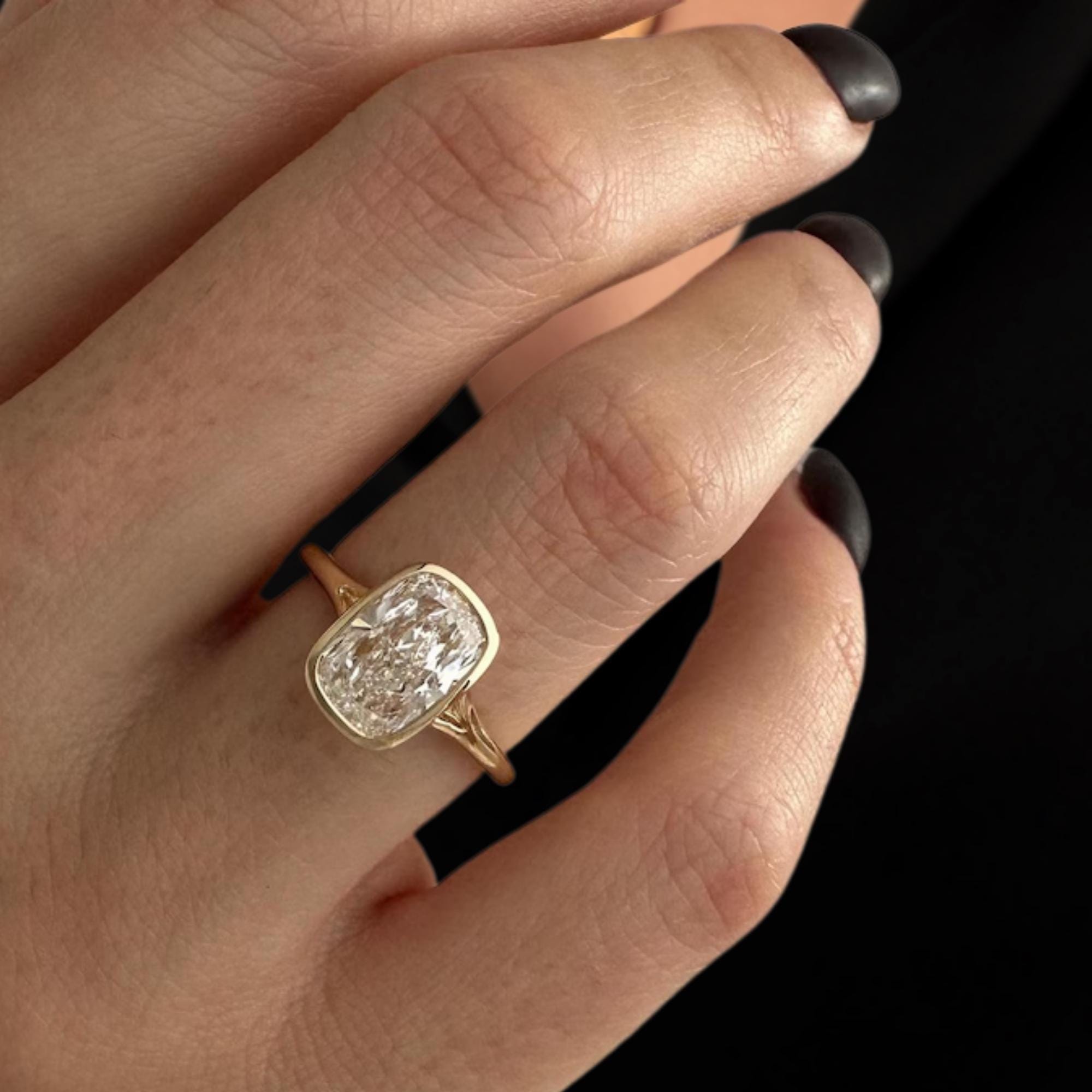 Elongated Cushion Bezel Set Engagement Ring