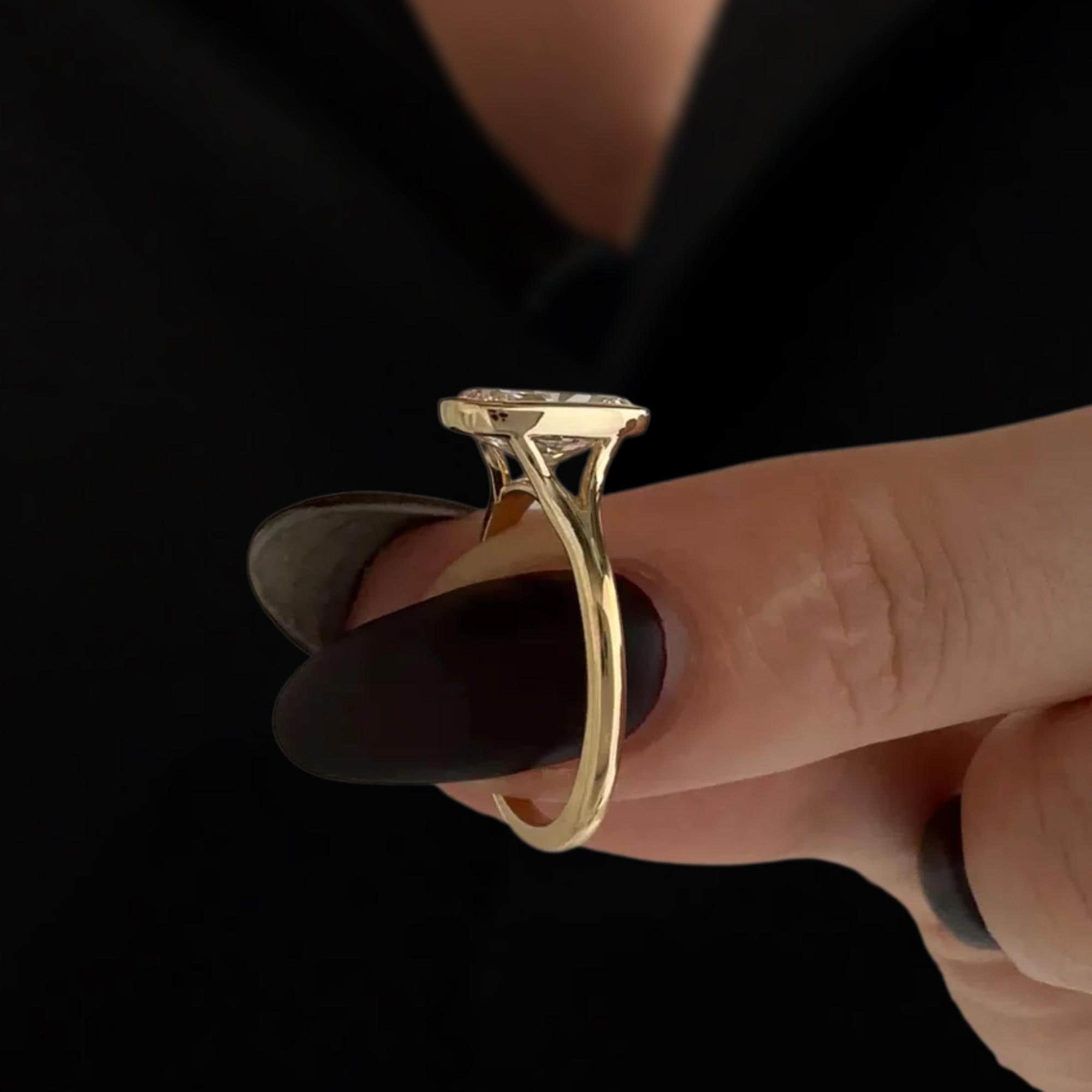 Elongated Cushion Bezel Set Engagement Ring
