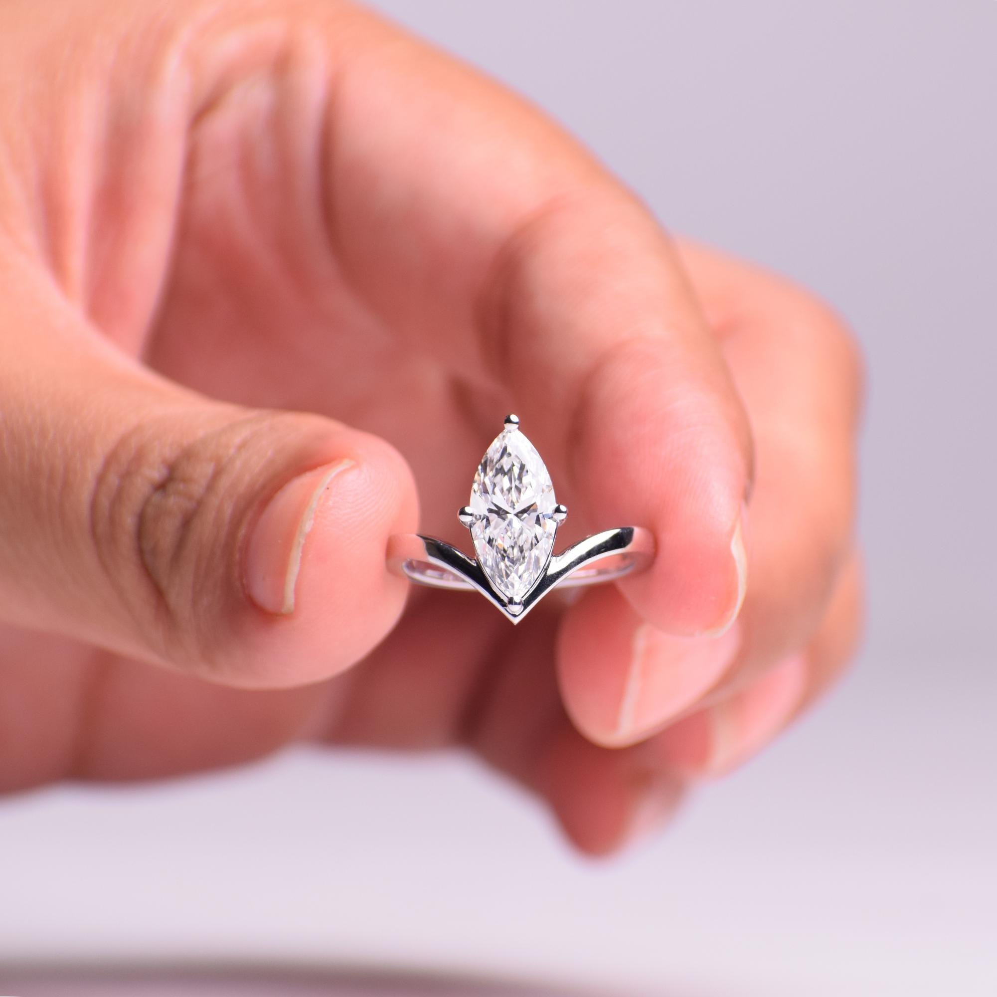 Marquise Cut Lab Diamond Solitaire Engagement Ring
