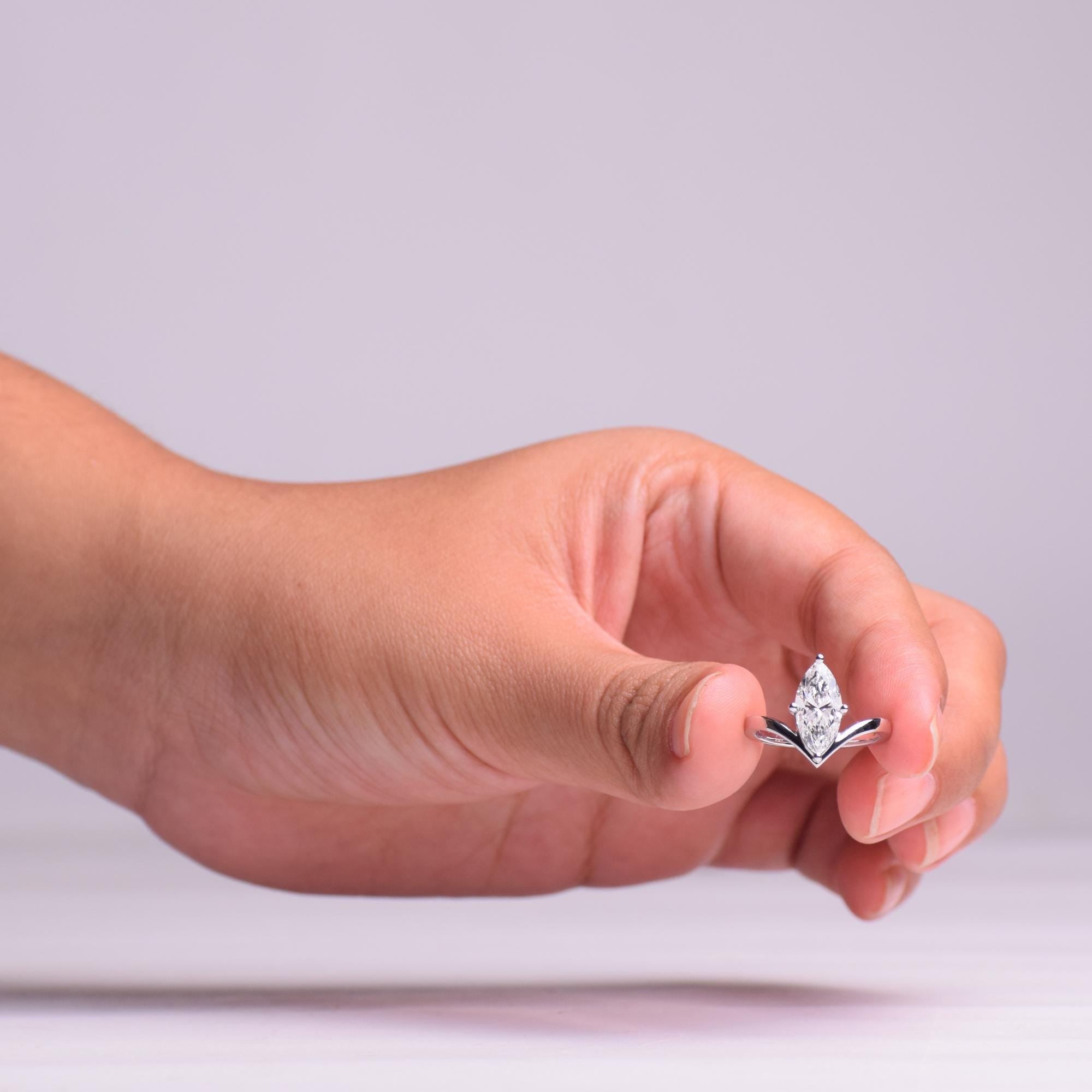 Marquise Cut Lab Diamond Solitaire Engagement Ring