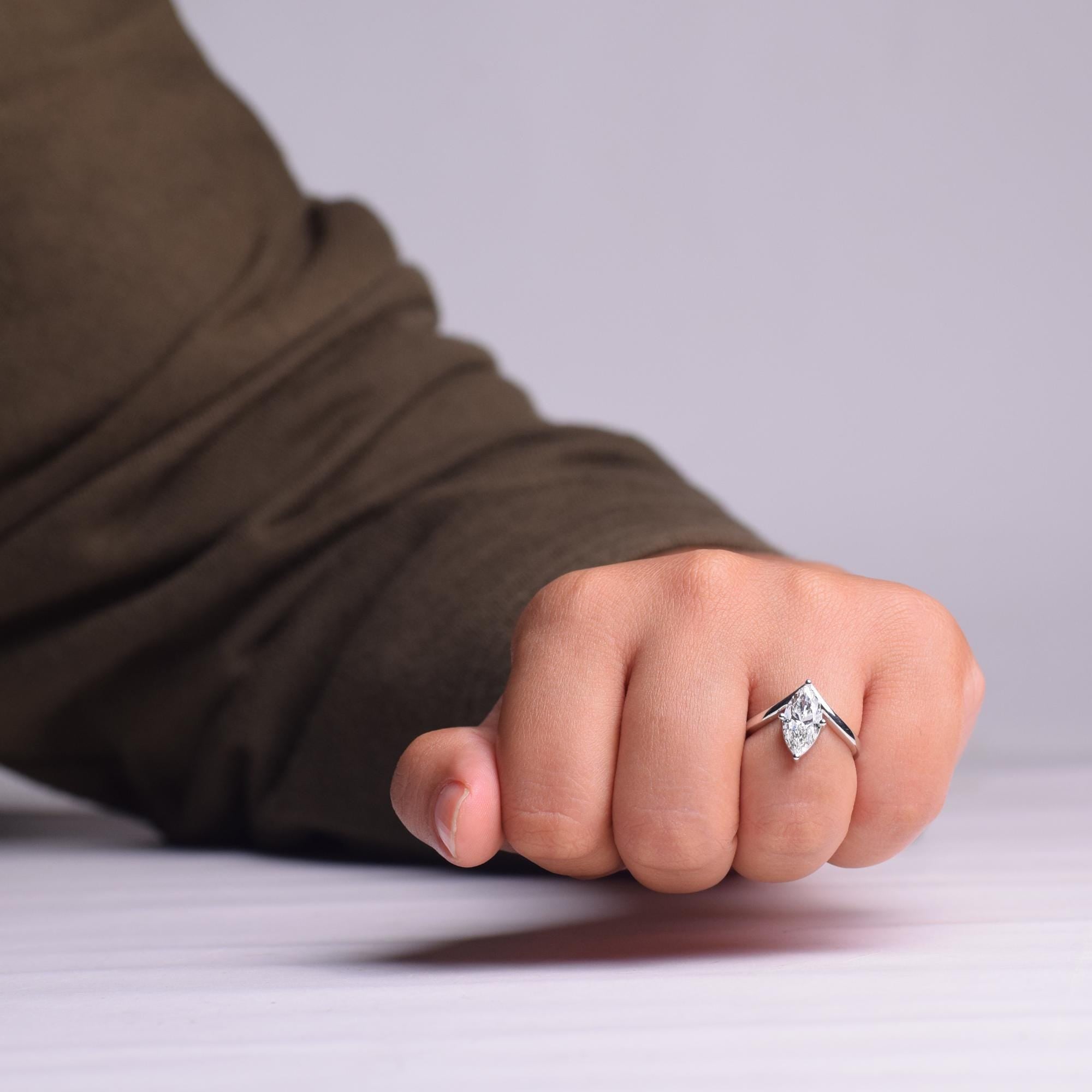 Marquise Cut Lab Diamond Solitaire Engagement Ring