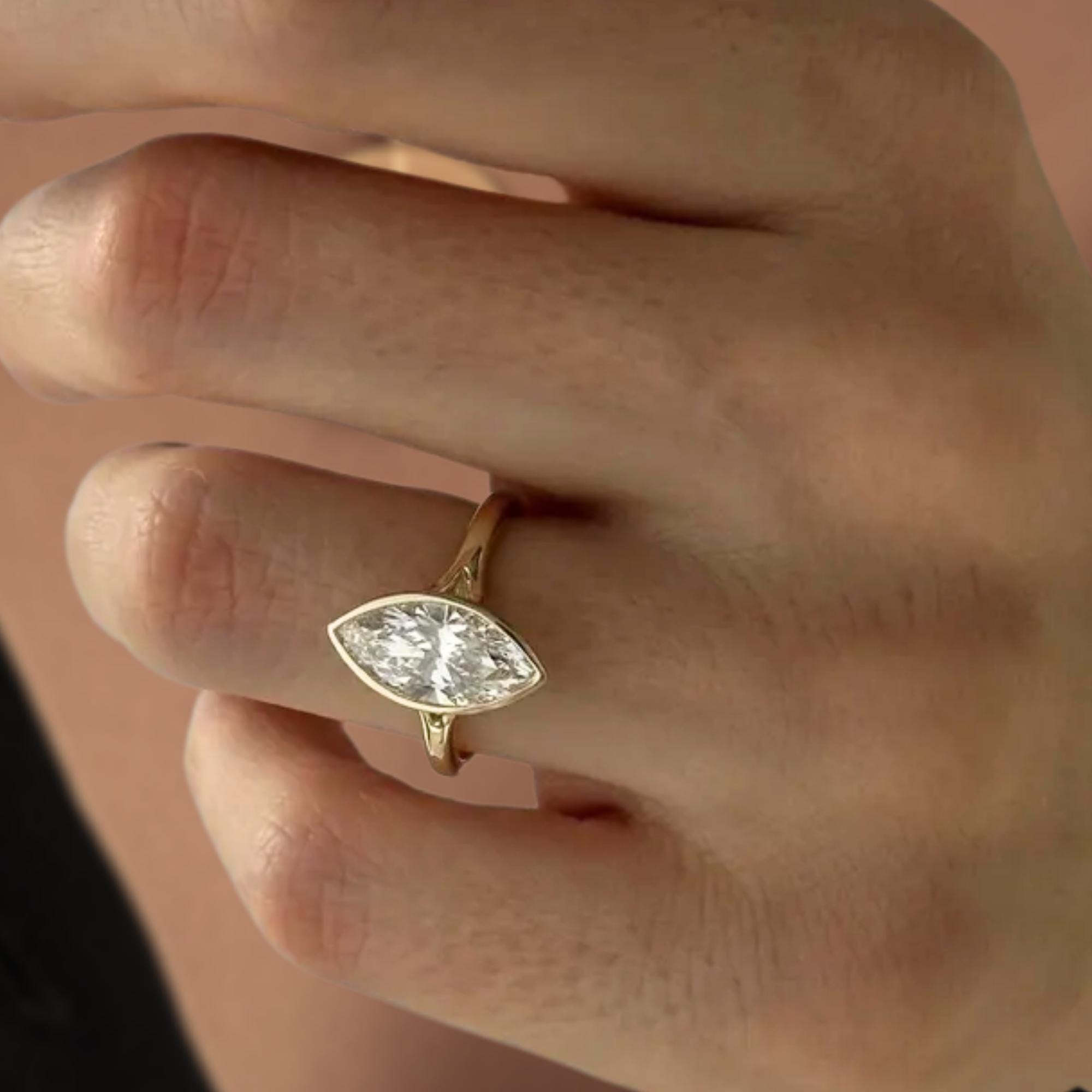 Marquise Lab Diamond Split Shank Ring, IGI Certified
