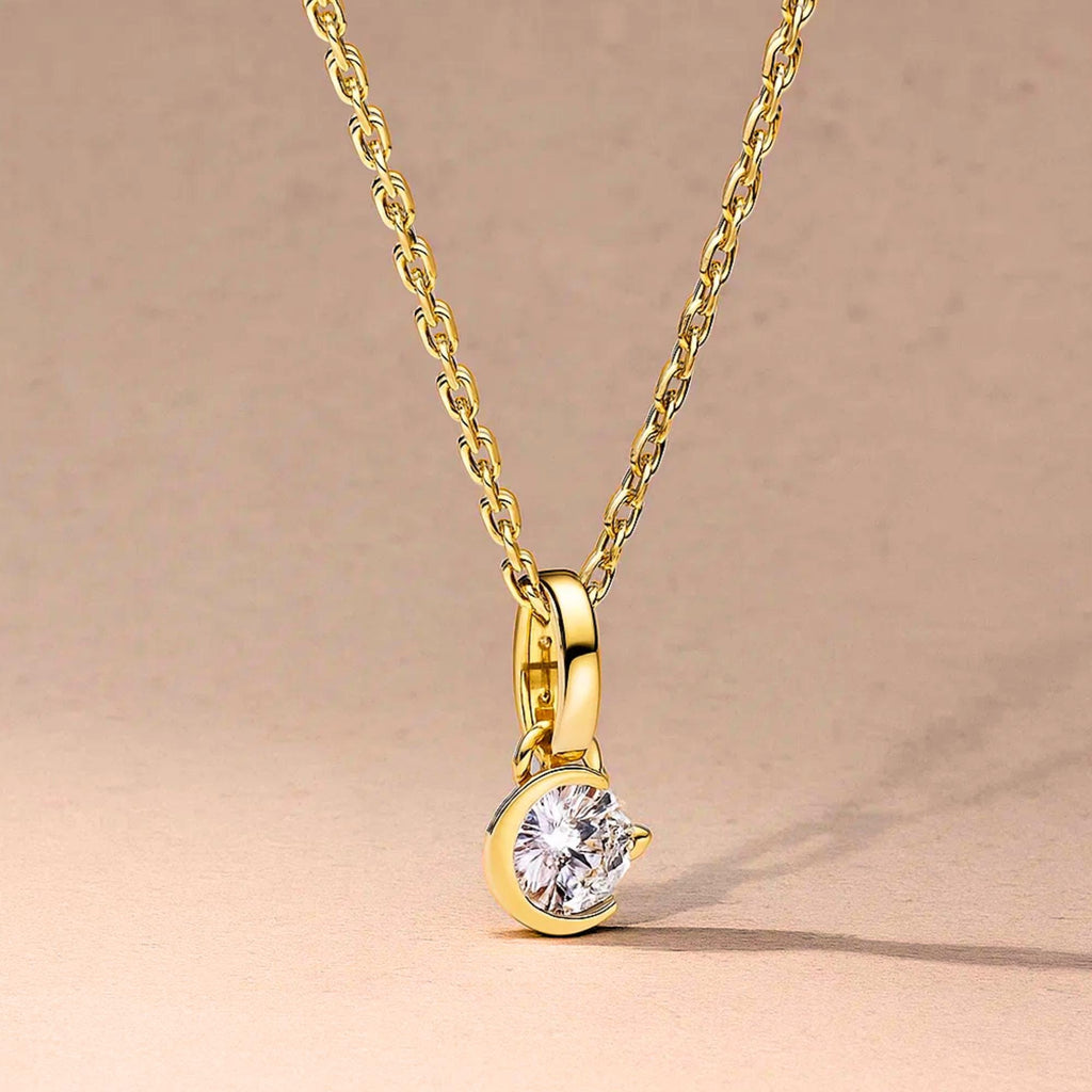 Channel moon magic Necklace / 14k Gold Solitaire Pendant Crescent Moon Diamond Charm / Dainty Diamond Charm/ Minimalist Solitaire Necklace