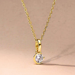 14K Gold Crescent Moon Solitaire Diamond Pendant Necklace