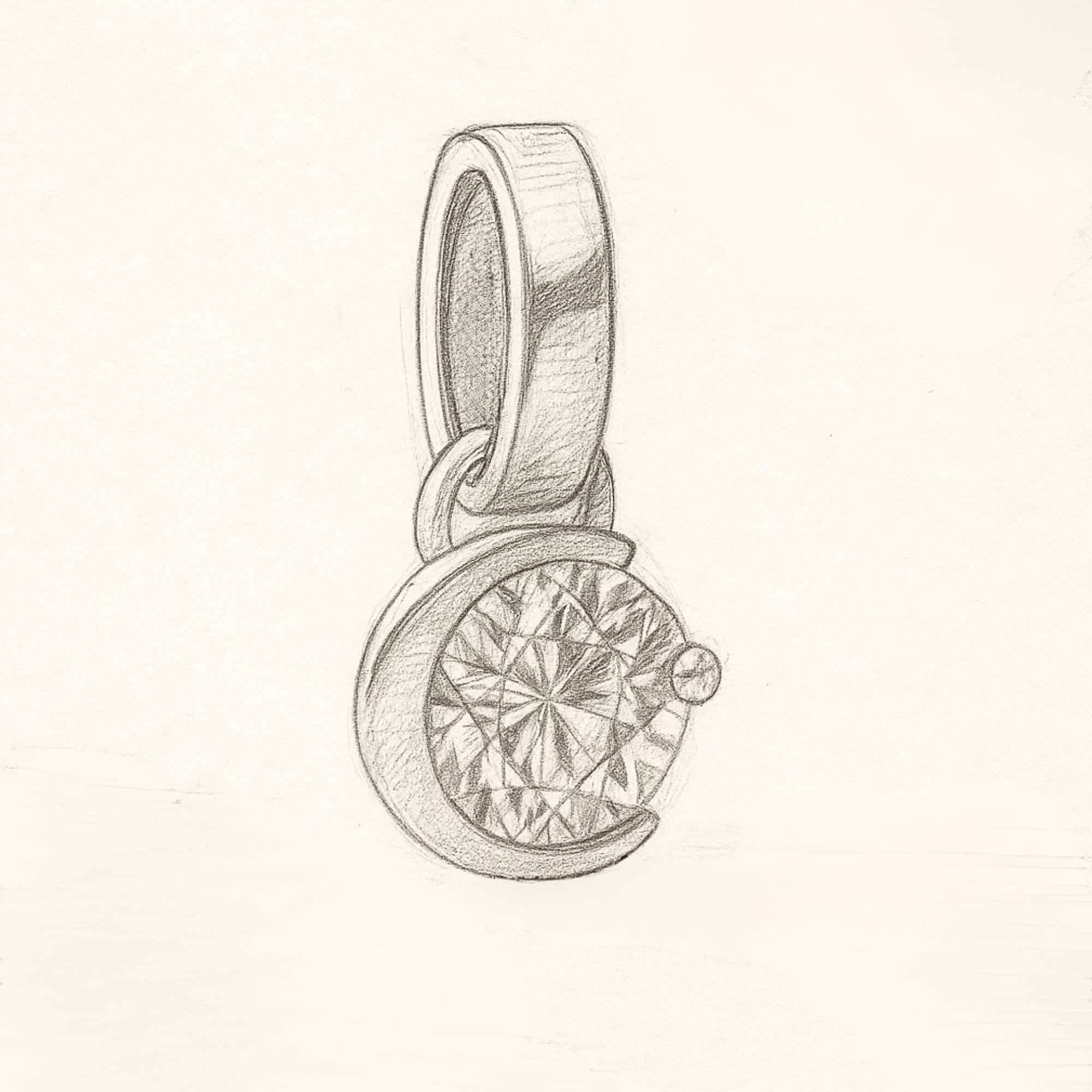 14K Gold Crescent Moon Solitaire Diamond Pendant Necklace