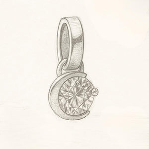 14K Gold Crescent Moon Solitaire Diamond Pendant Necklace