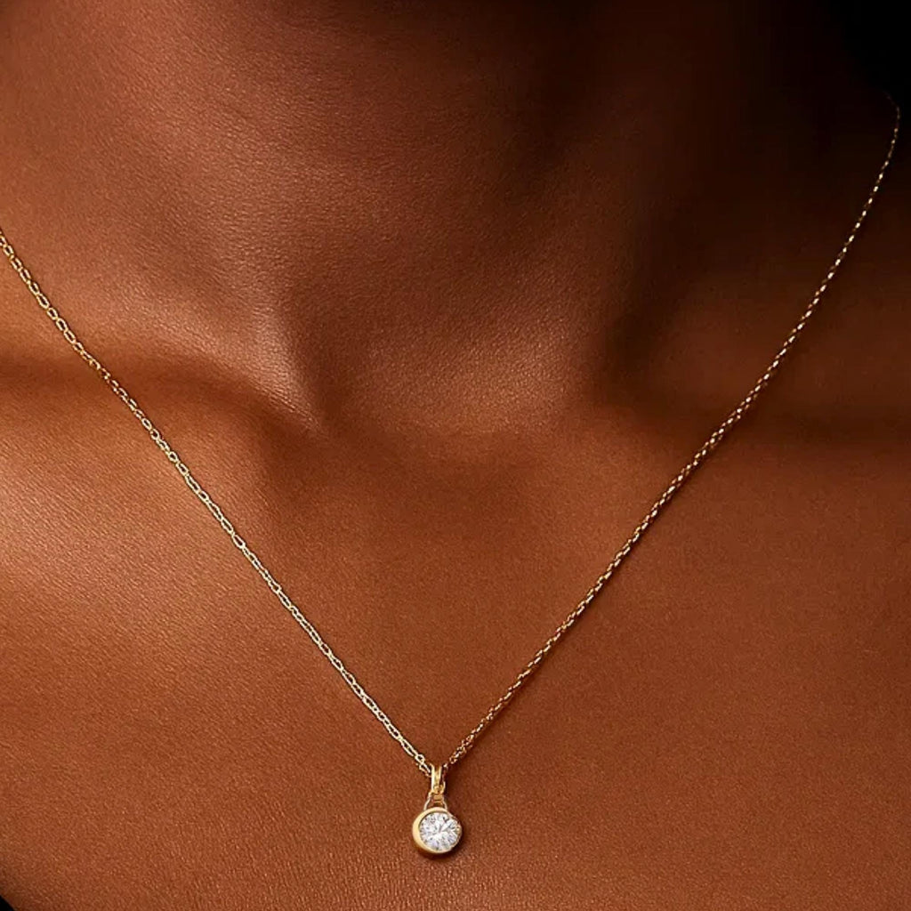 Channel moon magic Necklace / 14k Gold Solitaire Pendant Crescent Moon Diamond Charm / Dainty Diamond Charm/ Minimalist Solitaire Necklace