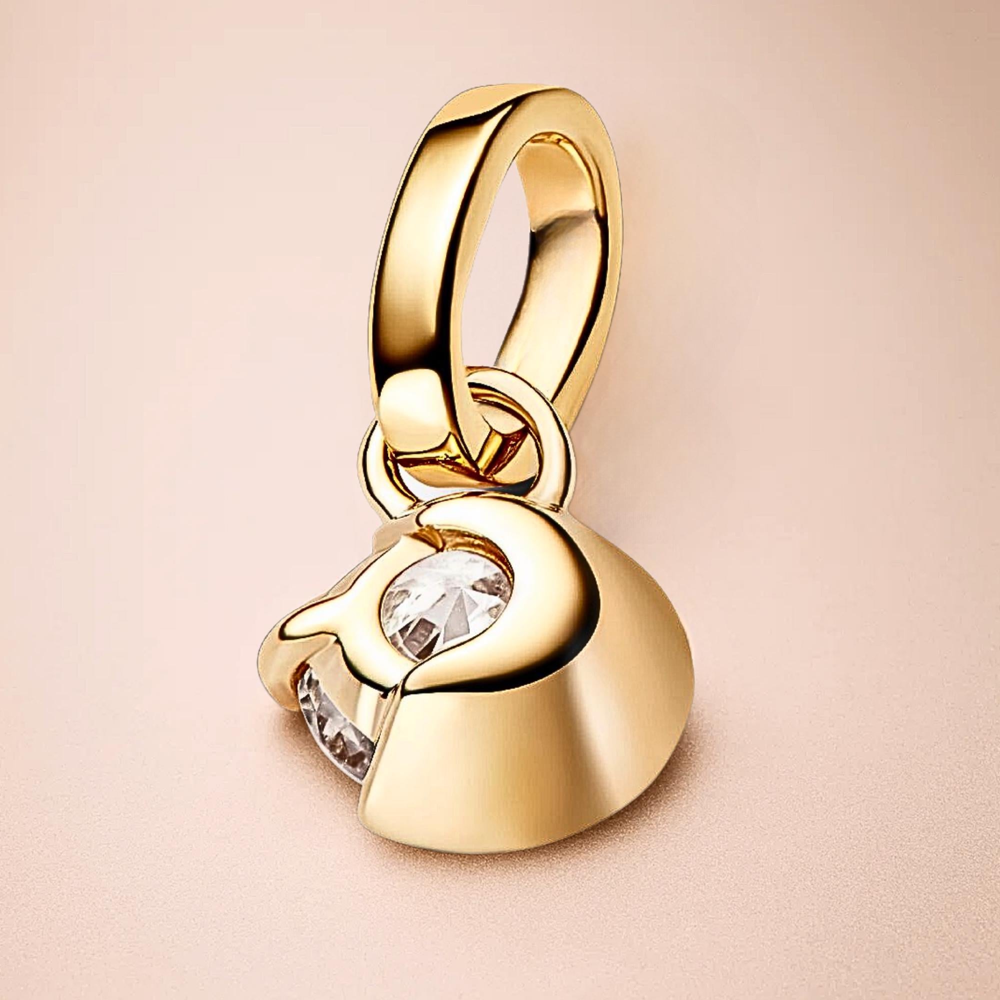 14K Gold Crescent Moon Solitaire Diamond Pendant Necklace