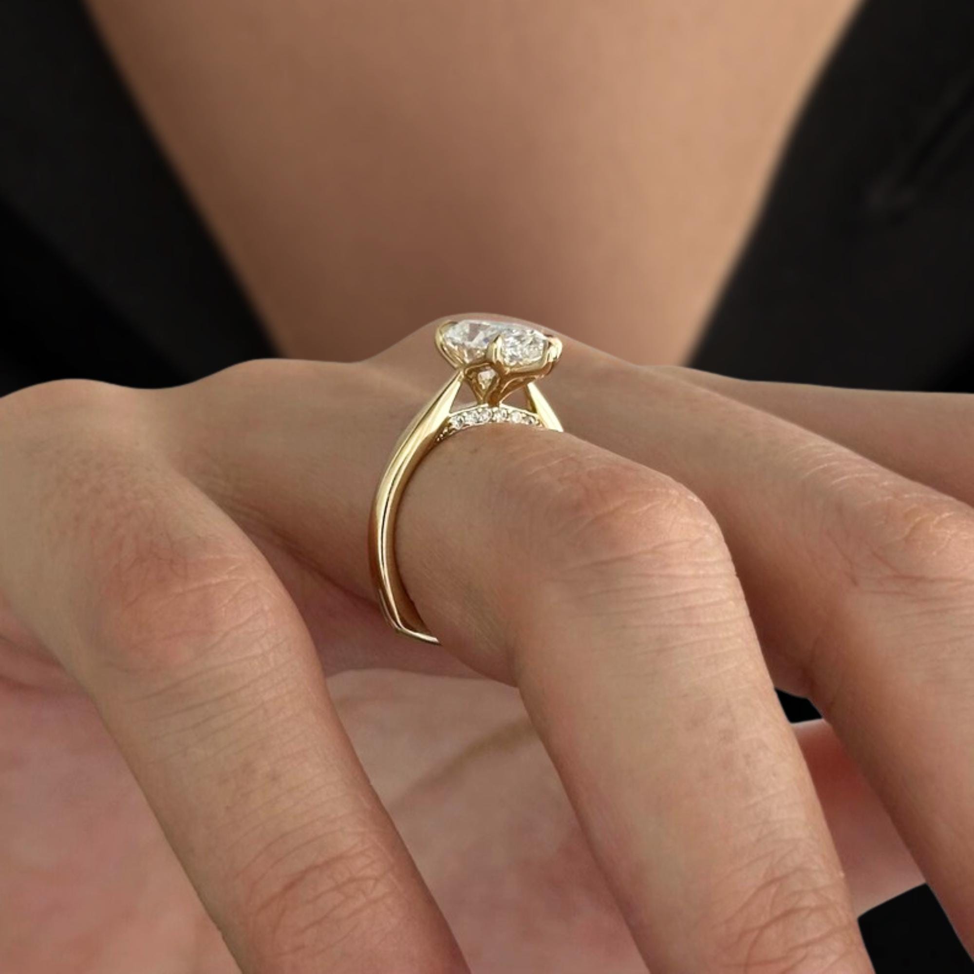 Pear Cut Lab Diamond Solitaire Engagement Ring, 14K Gold
