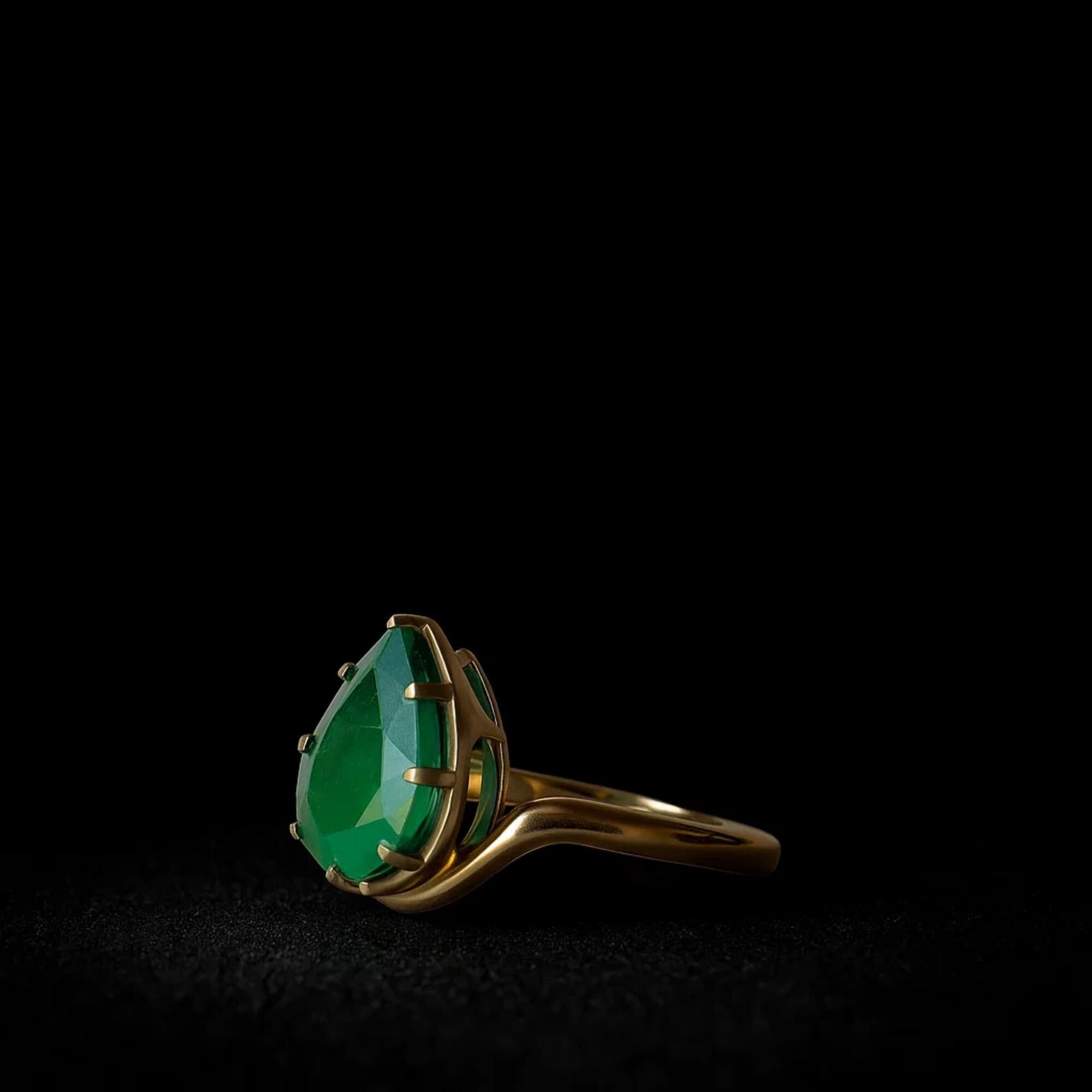 Pear Cut Lab Created Green Emerald Engagement Ring