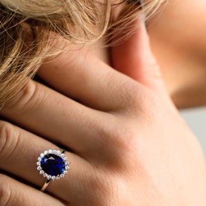 Blue Sapphire Halo Moissanite Engagement Ring