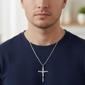 925 Silver Crucifix Cross Necklace for Men, Christian Pendant