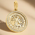 Solid Gold Men's St. Christopher Diamond Medallion Pendant in 14k Solid Gold Lab Diamond