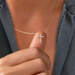 Lab Grown Diamond Cross Necklace, 14K Gold