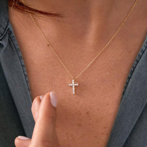 14K Solid Gold Moissanite Cross Necklace, Gold Cross Pendant