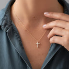 0.14 Ct Diamond Cross Necklace, 14K Gold Lab Grown Diamond Pendant, Unisex